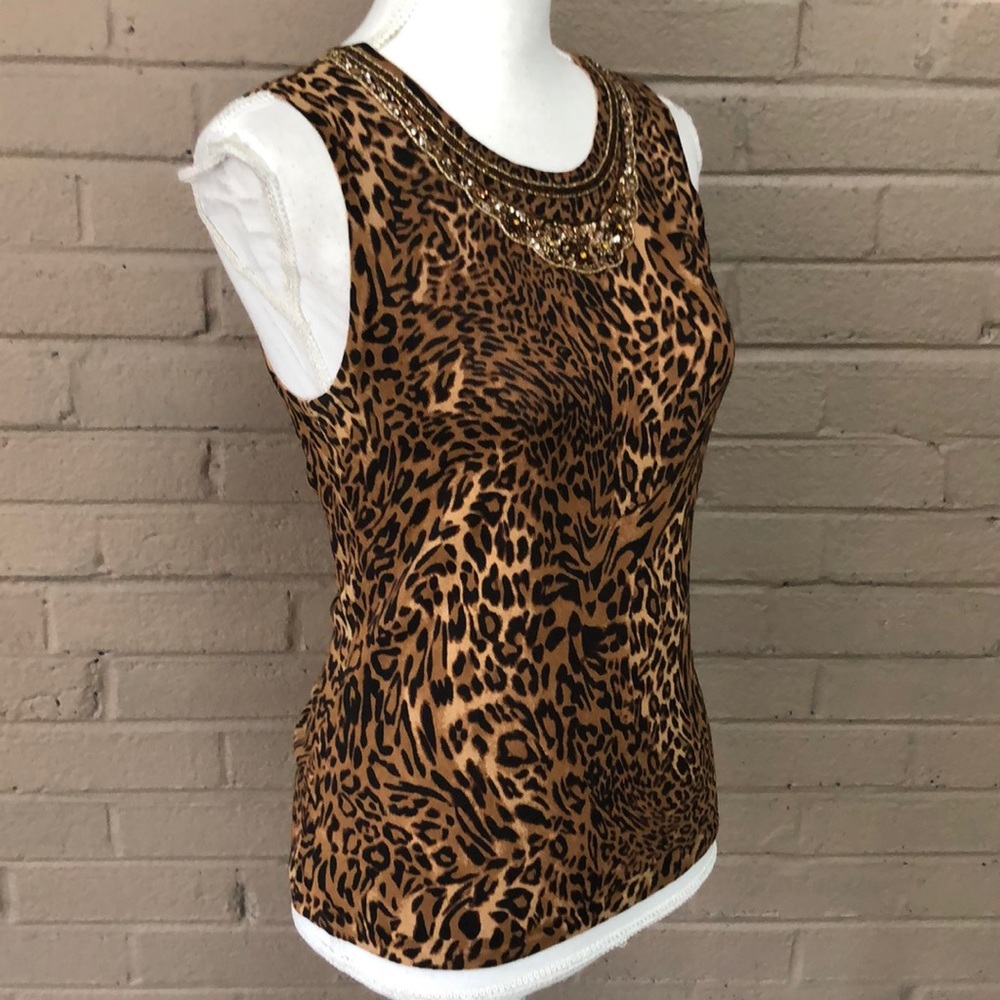 Bloomingdales vintage embellished animal print knit top S - Picture 2 of 8